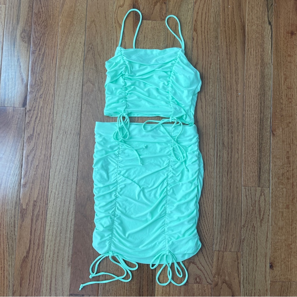 Two Piece Neon Mini Skirt Set